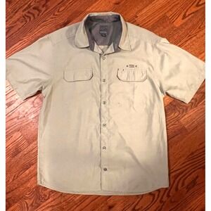 Quiksilver Mens Short Sleeve Button Down Shirt Green Utility Pockets Size L